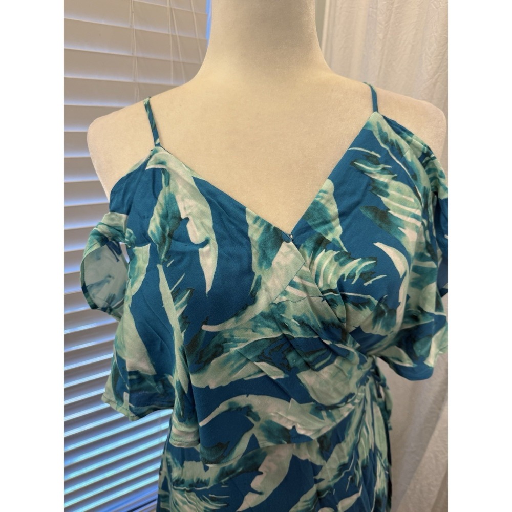 Gianni Bini Tropical Midi Wrap Dress Women Size Medium Aqua Summer Beach Cruise - Picture 4 of 16